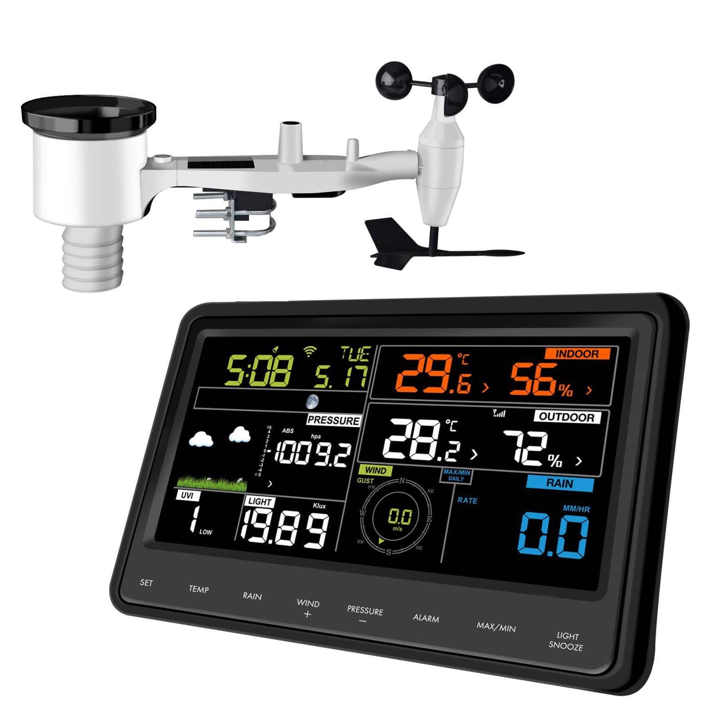 WS2910 Professional Digital Wi-Fi Weather Station 6.8" Color Display with Solar Powered 7-in-1 Outdoor Sensor Array